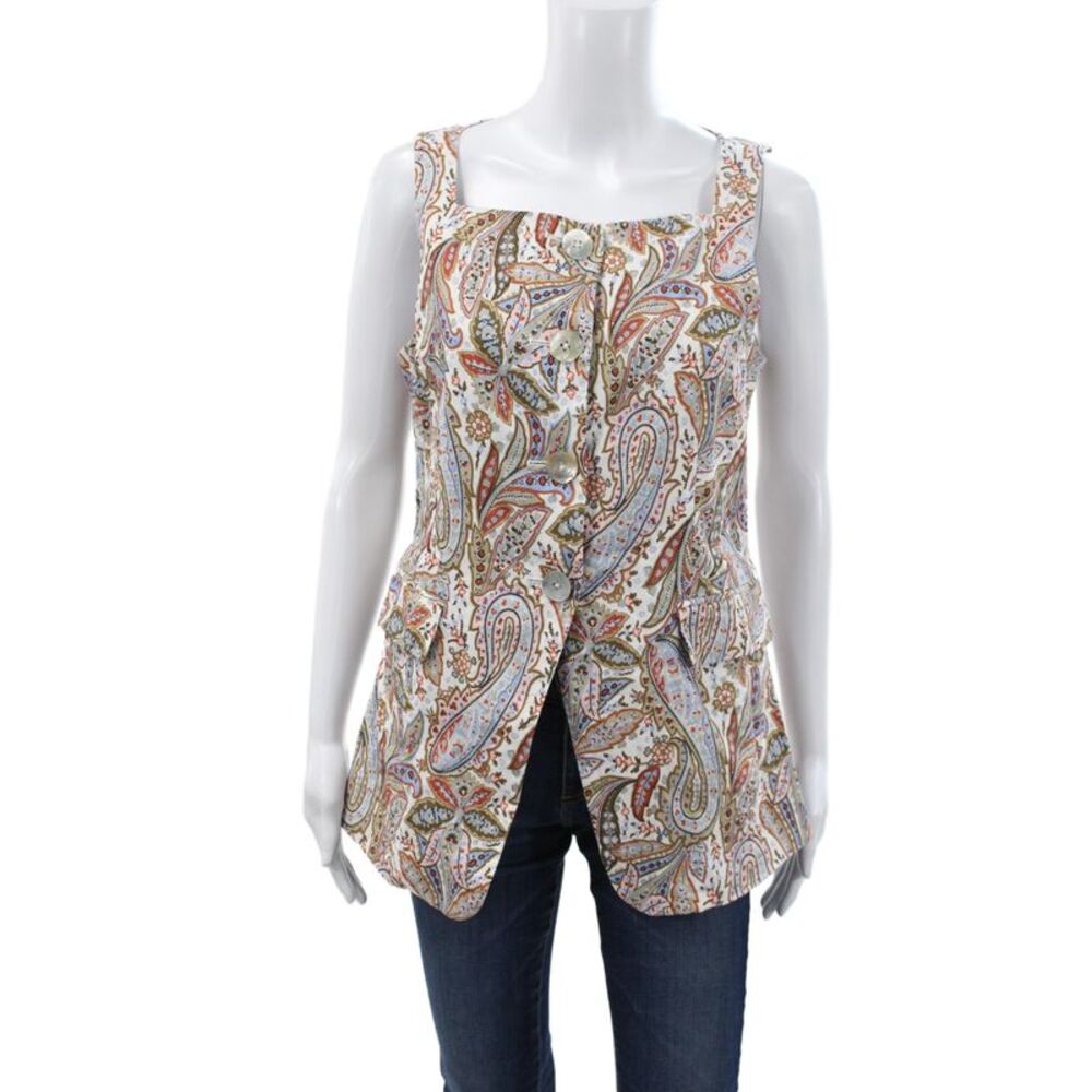 Veronica Beard Women Sleeveless Paisley Button-Up Square Neck Multicolor Size 4